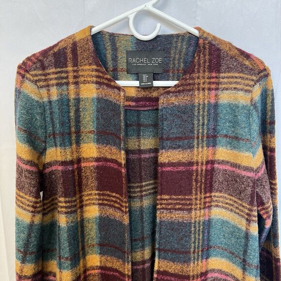 Rachel Zoe S‎ Purple Yellow Plaid Wool Blend Open Blazer Jacket Coat Fall Autumn - Picture 3 of 12